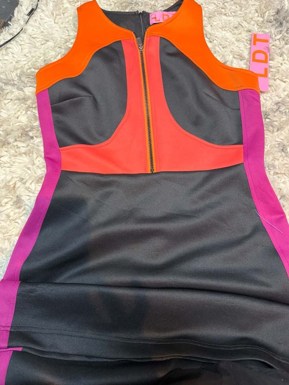 LDT Sleeveless Colorblock Scuba Mini Dress with Full Front Zip